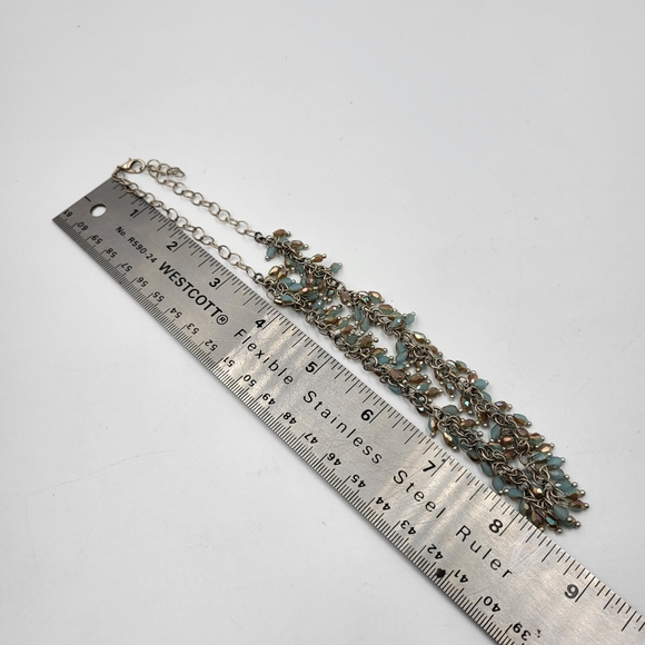 Blue & Taupe Iridescent Beads on Silver Chain - Picture 8 of 8